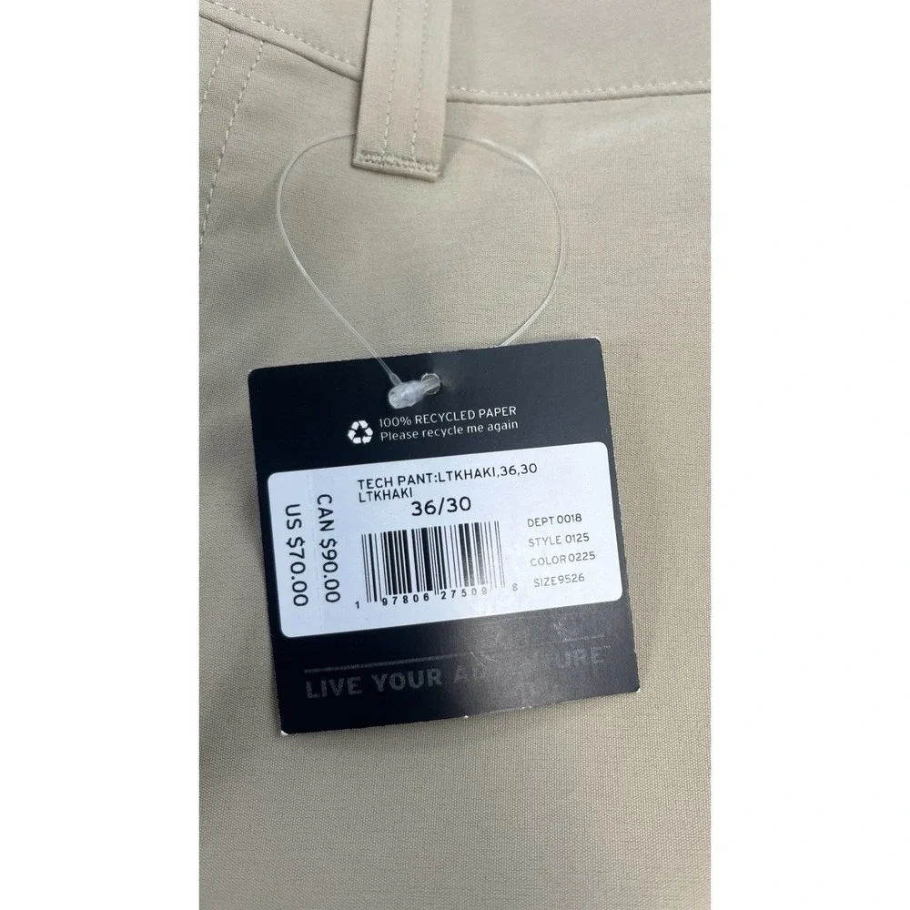 NEW Eddie Bauer Tech Pants Men's 36x30 Khaki Water Repellent UPF50 Stretch
